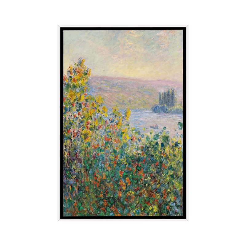 Parterres de fleurs à Vetheuil par Claude Monet - reproduction d'art, Pas de tapis, H 40 po x l 26 po x P 1,5 po