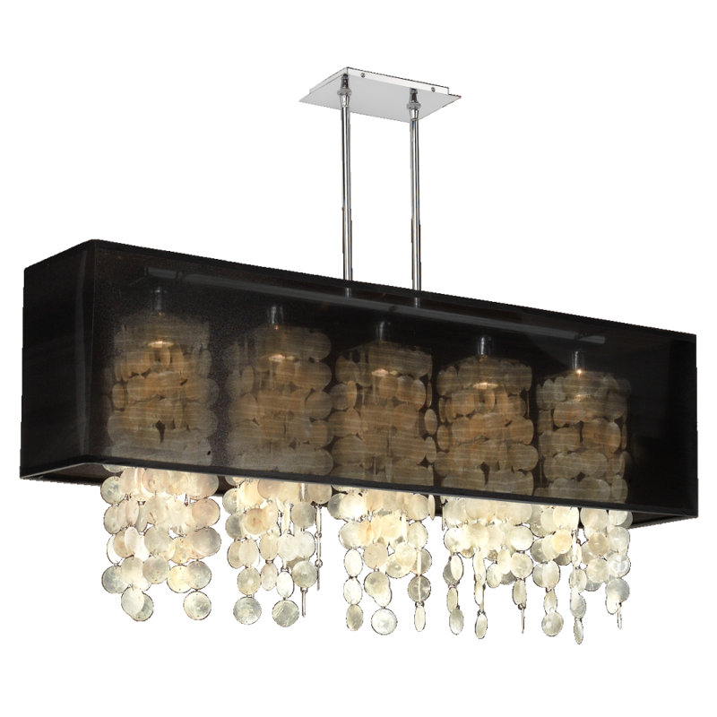 Luminaire suspendu linéaire à 5 lumières pour îlot de cuisine avec détails en cristal Kenlee, H 20 po x l 44 po x P 9 po
