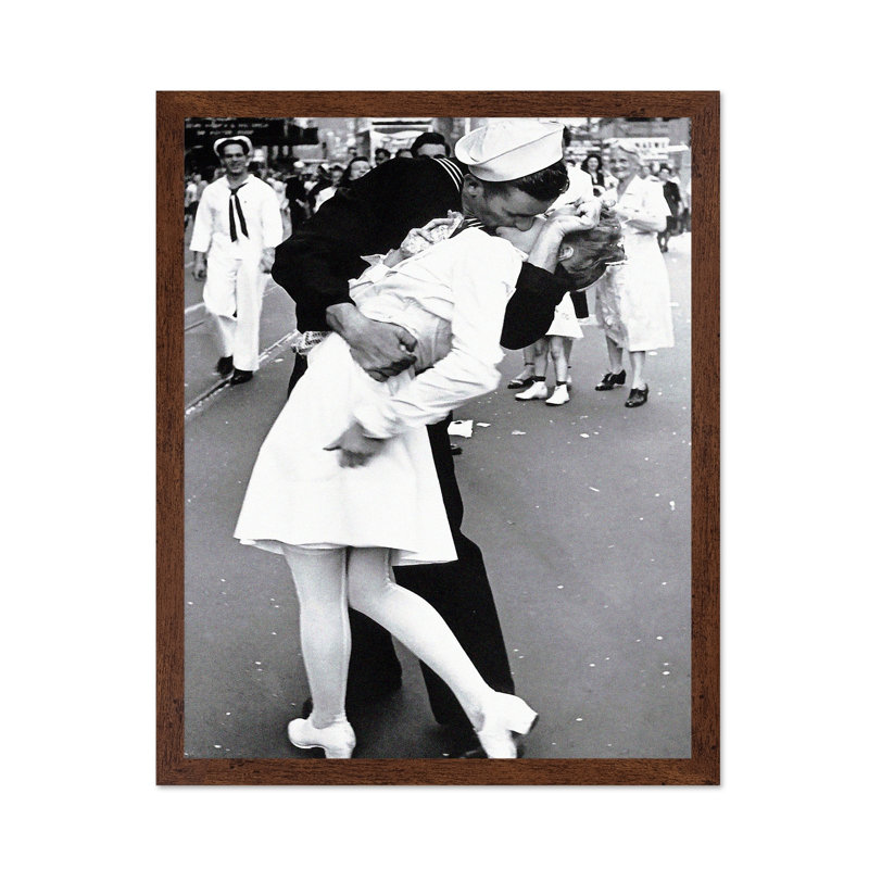 V-J Day Kiss, Poster, 12"H x 16"W, Brown Framed