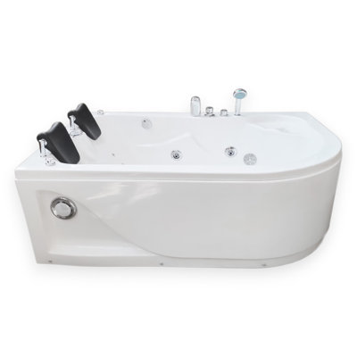 HAVANA 67" x 45" 2-Person White Corner Whirlpool Bathtub with Heater & 15 Jets
