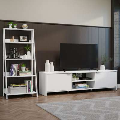 Yonina TV Stand with Storage 65" + Ladder Shelf Standing Bookcase by Latitude Run
