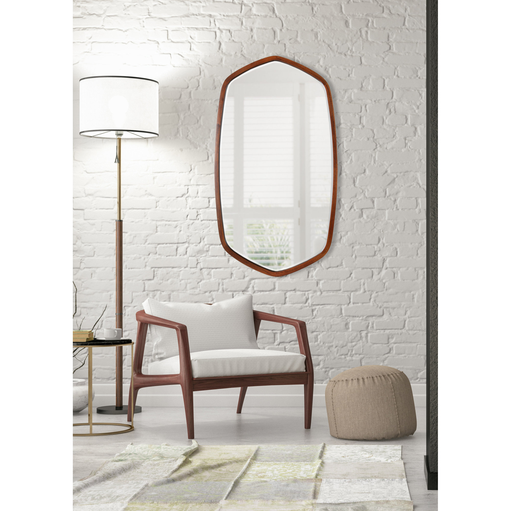 Glover Wood Hexagon Mirror, Walnut Brown, Horizontal and Vertical, 36" x 20"