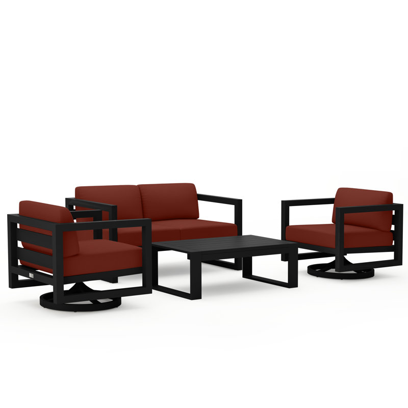 Avion 4 Piece Loveseat Set With Swivel, Spectrum Indigo Sunbrella®, Black