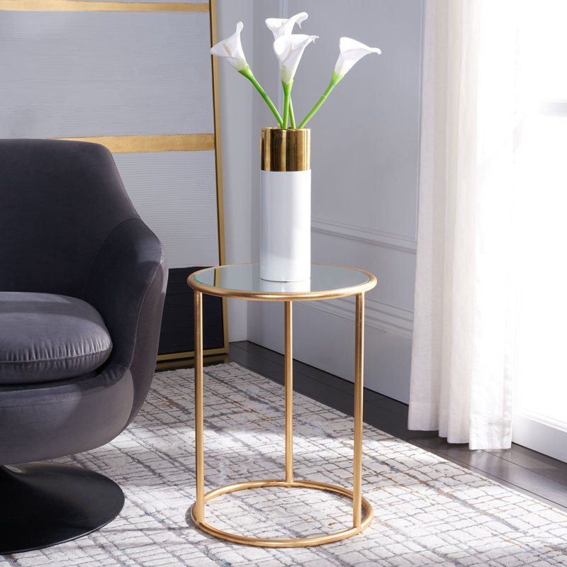 Myrtille Glass Top End Table, Mirror, Gold