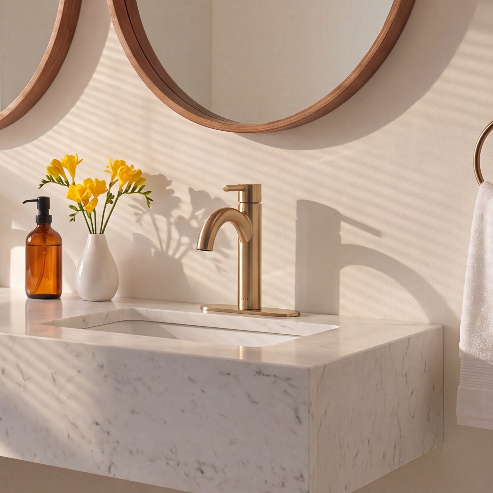 Nicoli Single-Handle Bathroom Faucet with Drain, Champagne Bronze