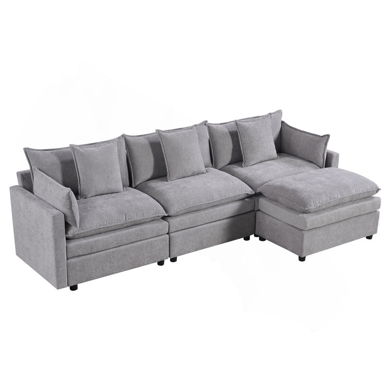 Canapé modulaire en L 108,66 "en chenille moderne avec méridienne convertible, canapé modulaire profond avec repose-pieds Comfy Cloud