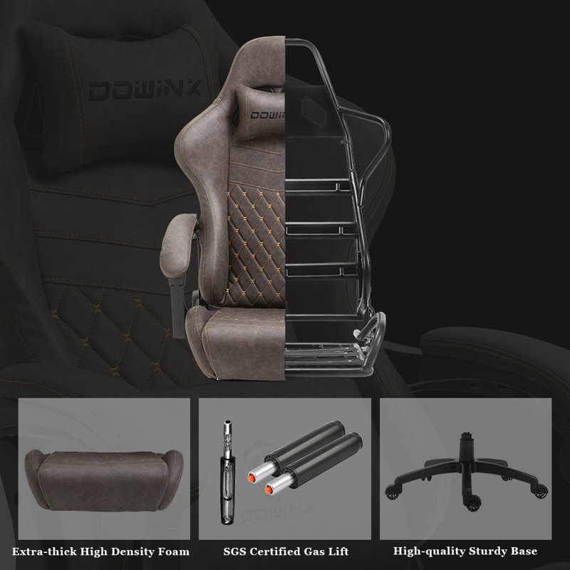 Dowinx Adjustable Ergonomic Swiveling PC & Racing Game Chair with Footrest, Brown