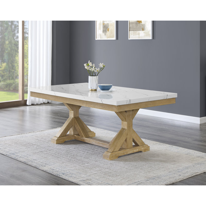 Rectangular Faux White Marble Dining Table