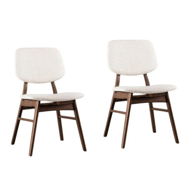 Lexy Side Dining Chair Set Of 2, Angled Legs, Solid Wood, Beige Boucle