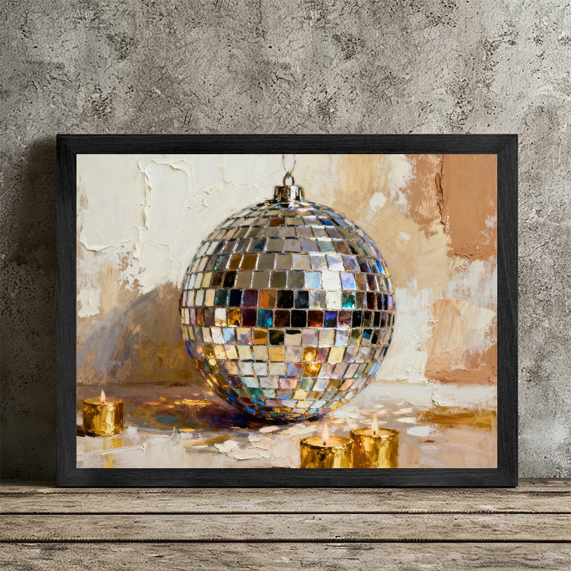 Cadre noir rétro, impression de boule disco, art mural rétro - impression de cadre Glam Decor, H 9 po x l 11 po