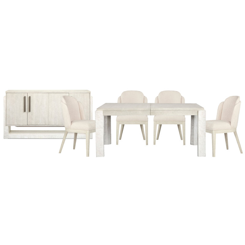 Extendable Rectangular Dining Table With 4 Host Chairs And Server, 6 Pcs: Table, 4 Chairs, Server