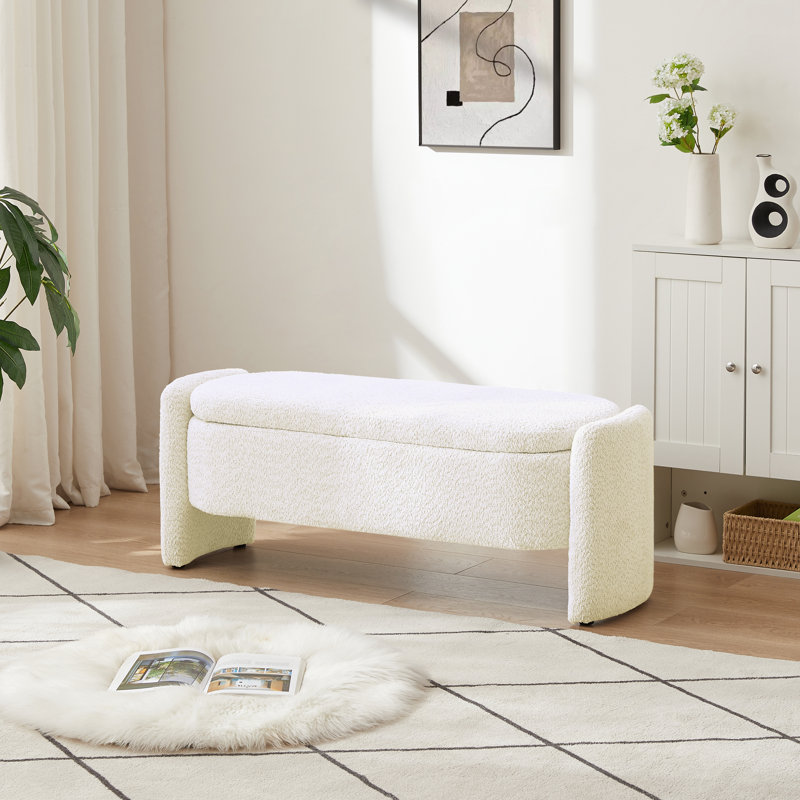 Upholstered Storage Bench, White
