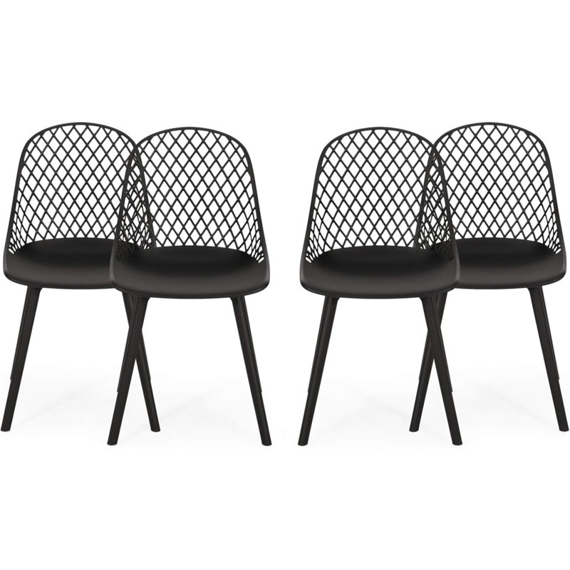  Modern Plastic Dining Chairs Set of 4, Indoor Outdoor Stackable Kitchen Chairs, Black, Black