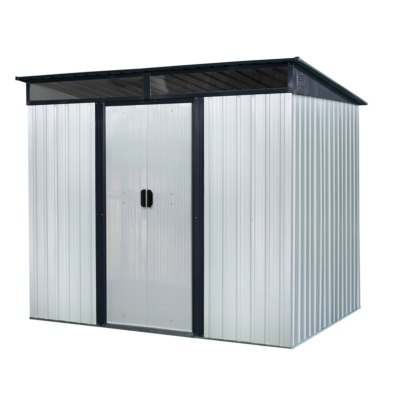 8Ft X 6Ft Outdoor Metal Storage With Ventilation Design - For Garden, Lawn Use 8 6 Ft - Treatment Durability, White/Black