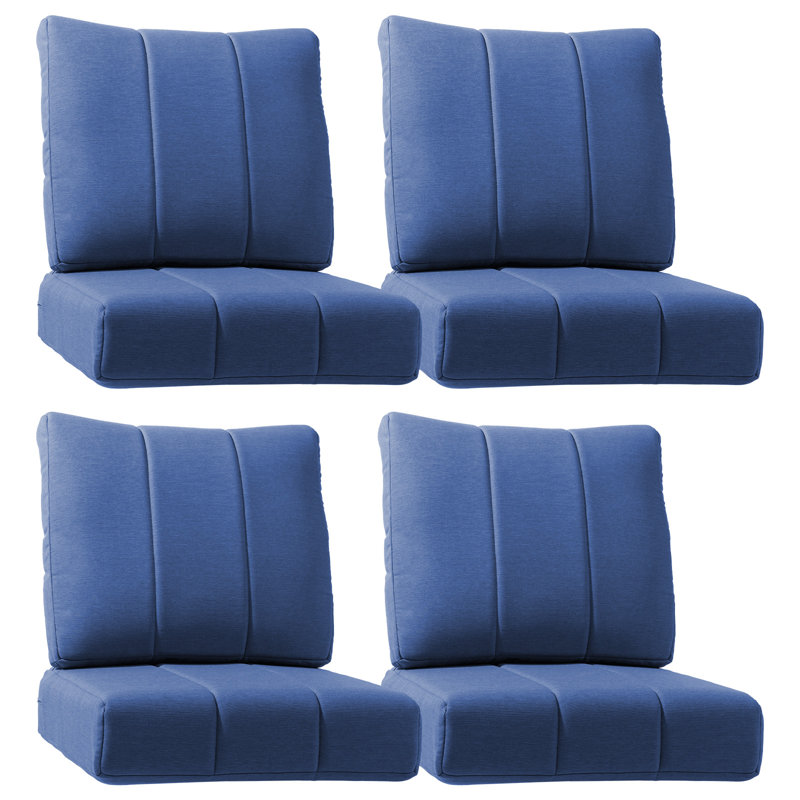 Allo 24"X24"X6" Patio Thick Cushions & Pillows Set - Channel-Tufted Design Deep Seat Water & Fade Resistant Cushion Set, Blue