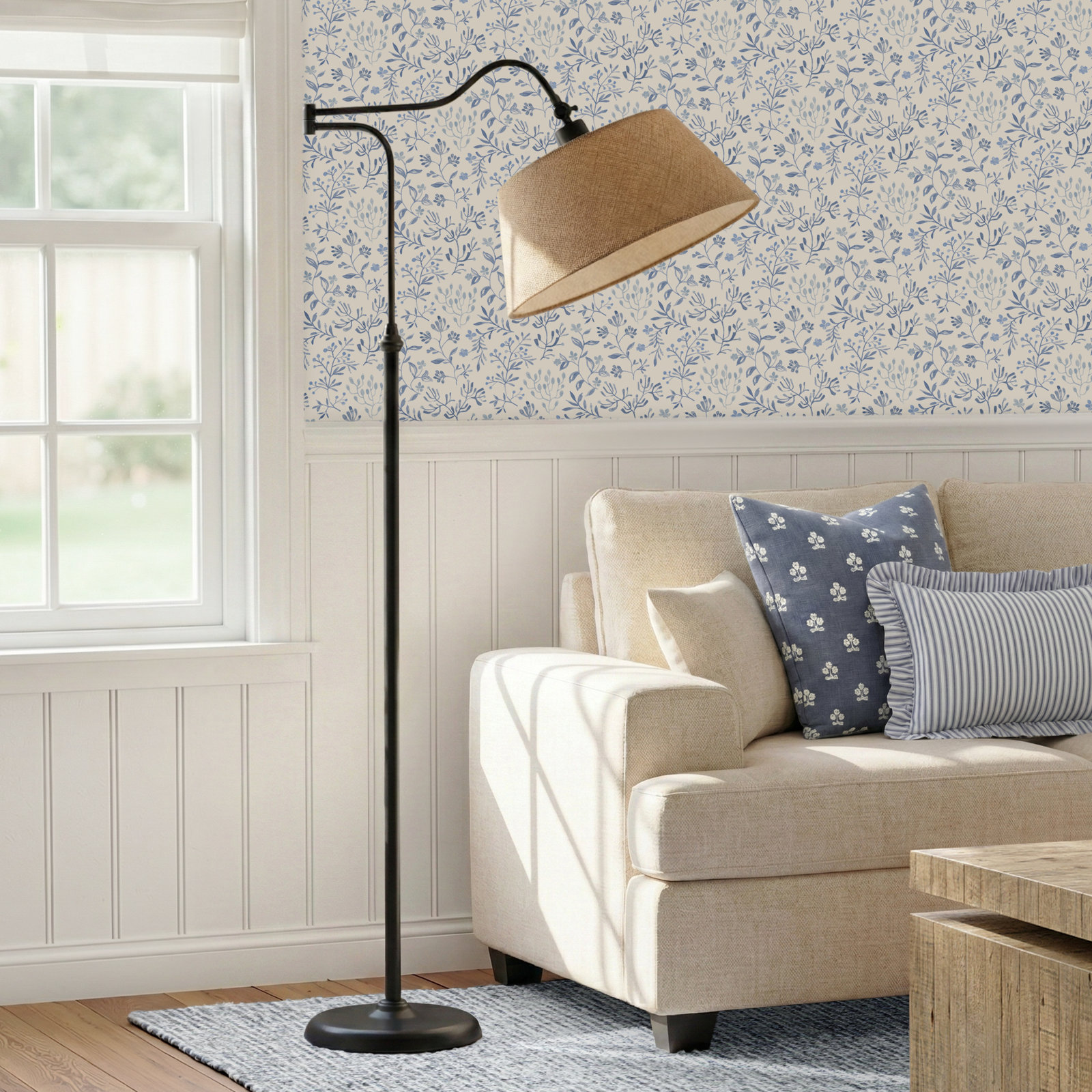 Theodora Dimmable Swing Arm Floor Lamp, Antique Bronze, Khaki, 61" H x 17" W x 29" D