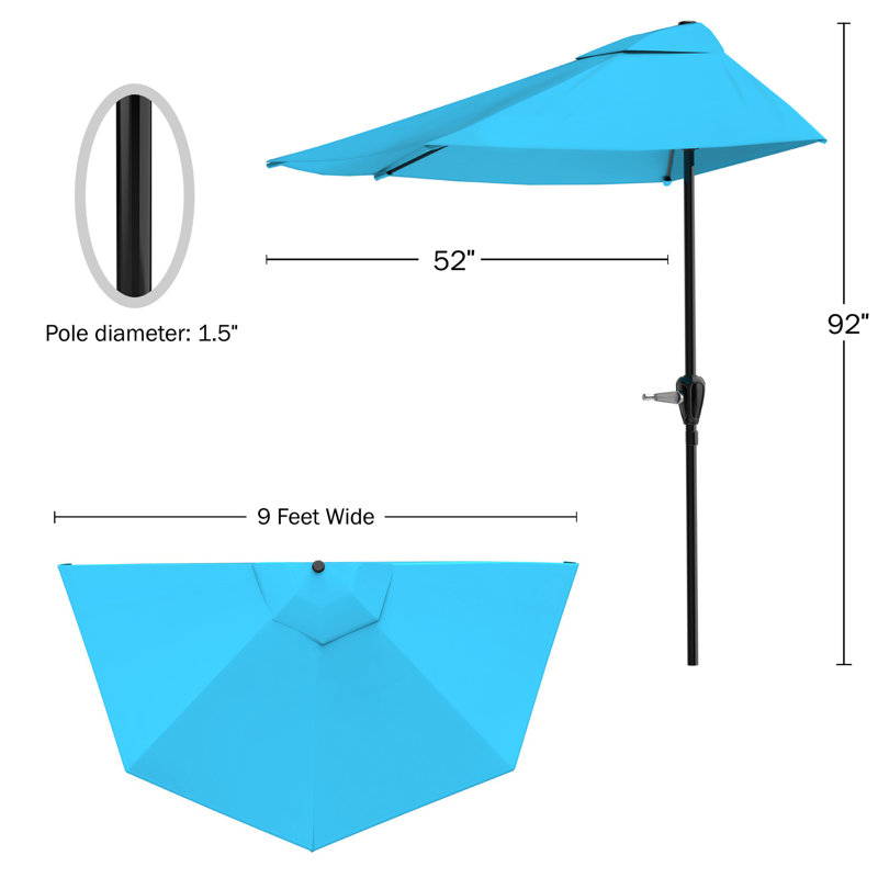Abat-jour de patio demi-parasol - Parasol de patio de 9 pi avec manivelle - Petit auvent pour balcon, table ou terrasse par Pure Garden (bleu brillant)