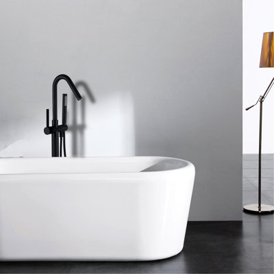 Matt Black Freestanding Bathtub Faucet With Hand Shower - Metal, Structure 43.21 In. Depth, 8.12 Width, 7.13 Height Full Spray Bathroom Renovation Project Initiative Build
