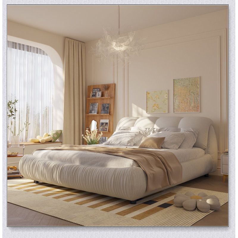 Queen Size Luxury Upholstered Platform Bed with Oversized Padded Backrest and Solid Wood Frame,suitable for Multiple heights of mattresses