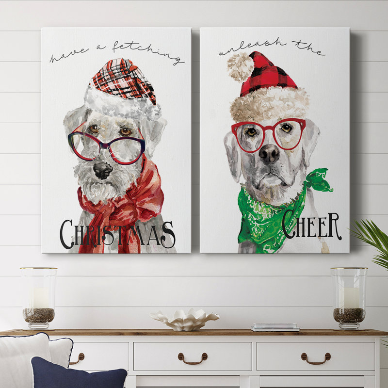 «Have a Fetching Christmas» - Toile tendue avec châssis de qualité supérieure - Prêt à être accroché, H 48 po x l 64 po