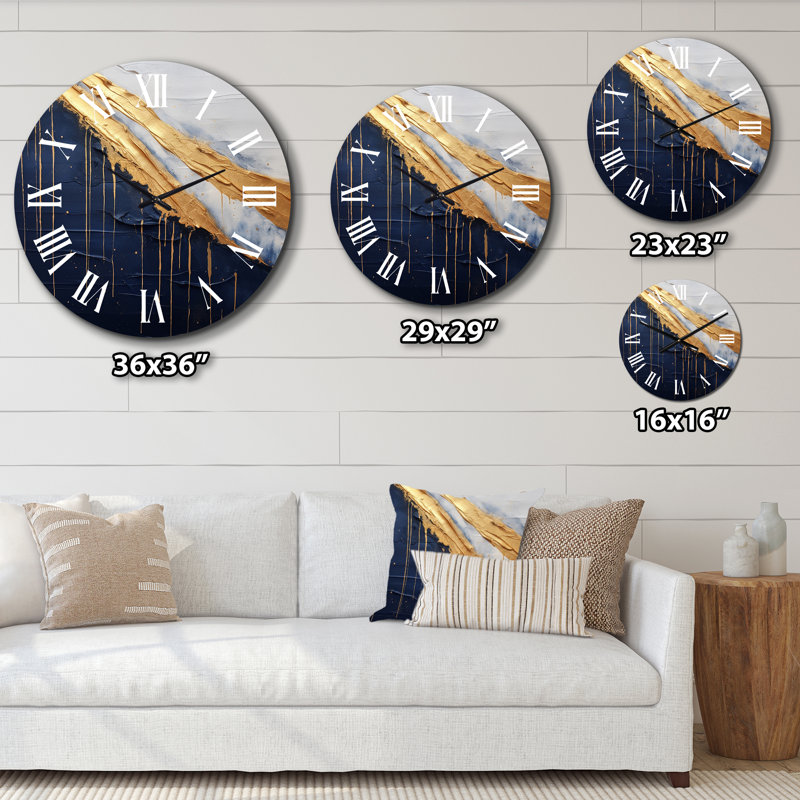 Horloge murale abstraite A Touch of Gold and Kings Blue IV, Grand