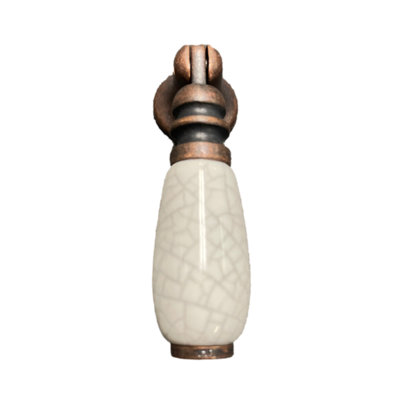 (Paquet de 5) Poignée goutte en forme de goutte - Céramique blanche craquelée et cuivre antique