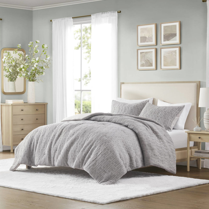 3 pièces d'édredon double / grand - mélange de coton et tissu rembourré de coton surdimensionné gris