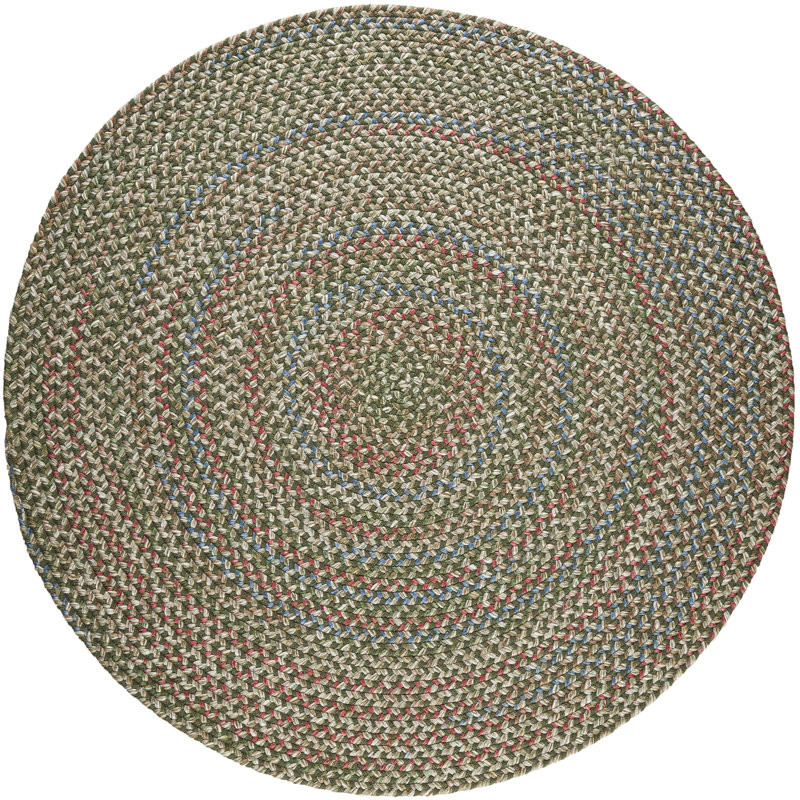 Tapis vert tressé à motif géométrique d'intérieur / d'extérieur Deckerville, Rond 6 pi