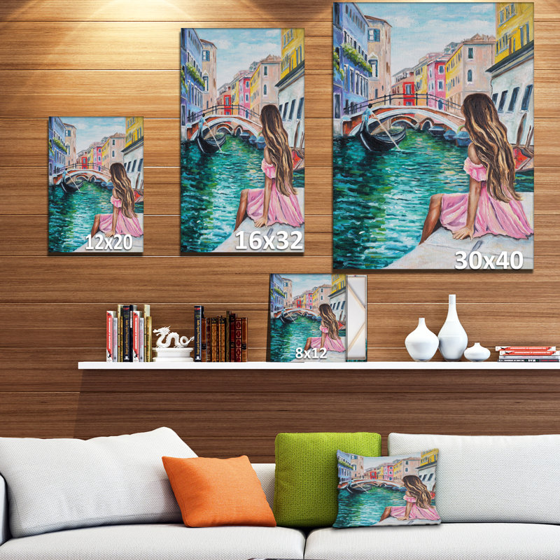 Reproduction d'art sur toile tendue Cityscapes «Romantic Lady in Venice», H 20 po x l 12 po x P 1po