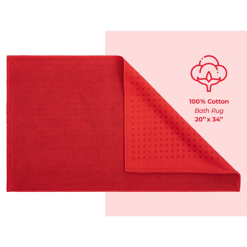 Chemung 100% Cotton Non-Slip Bath Rug, 34" L x 20" W, Red