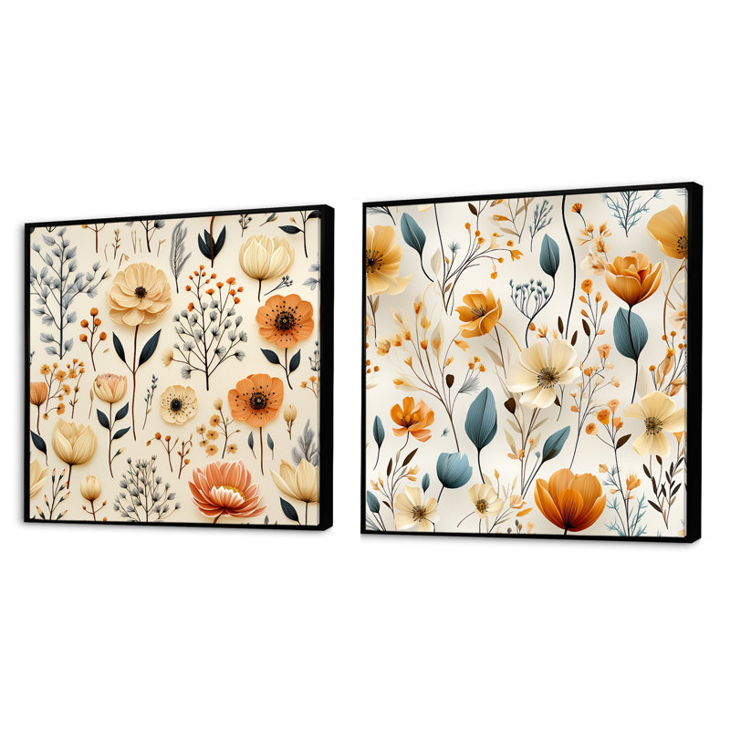 Swanley - Ensemble de 2 collages carrés botaniques abstraits, Cadre flottant noir, H 16 po x l 33 po