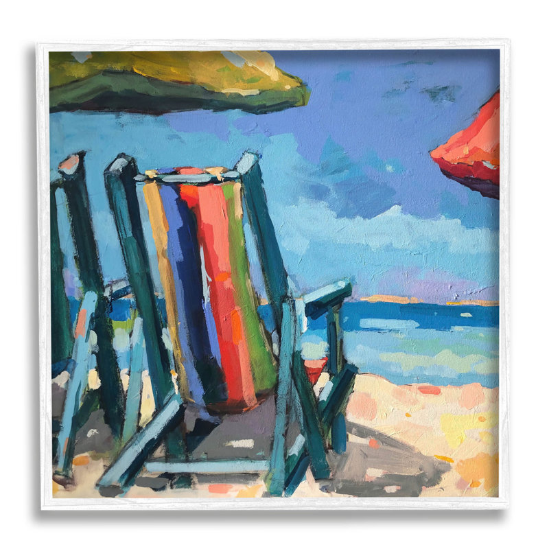 Vives chaises de plage, estampe numérique sur toile par Pearson Railsback, Giclée encadrée noir minuit