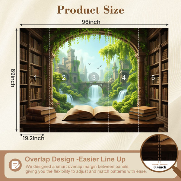 Red Barrel Studio Peel and Stick Wallpaper Open Book Library Desk ...