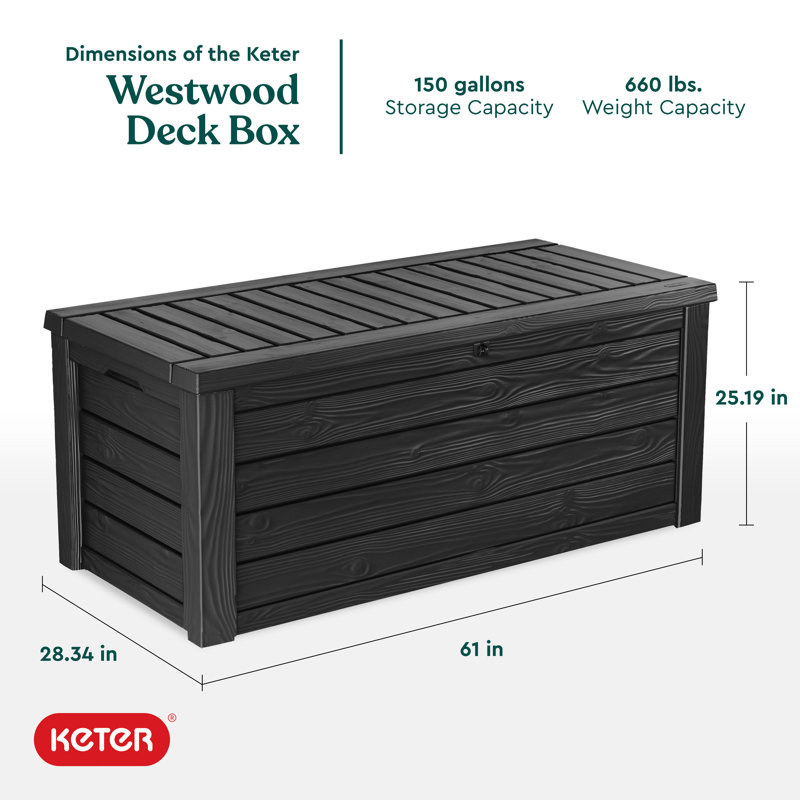 Keter Dark Gray 150 Gallon Lockable Plastic Deck Box
