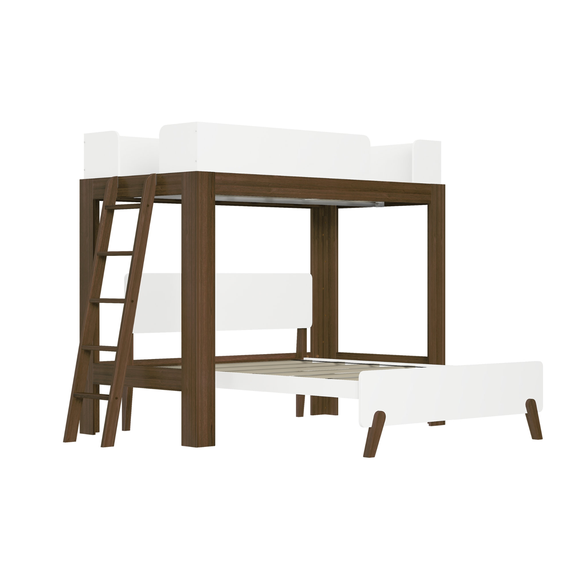 Ambur Solid Wood L-Shaped Bunk Beds by Isabelle & Max, White/Walnut, Twin over Full