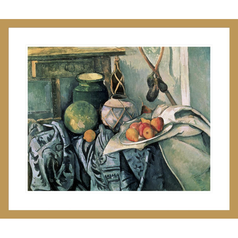 «Still Life with Pitcher and Aubergines» par Paul Cézanne, impression giclée encadrée, H 23,5 po x l 28,04 po