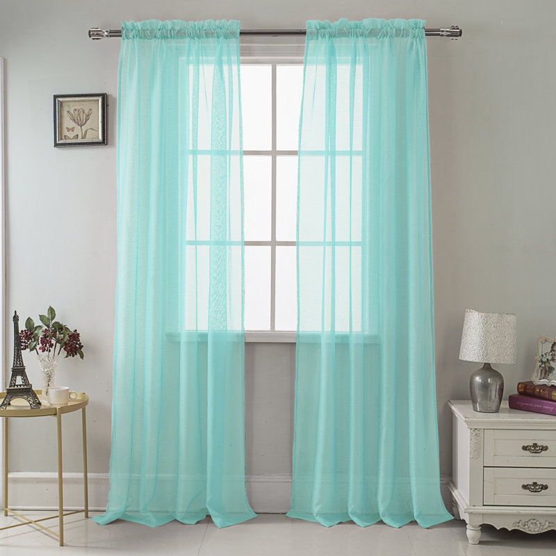Landose Sheer Curtain Single Panel, Aqua, 55" W x 90" L