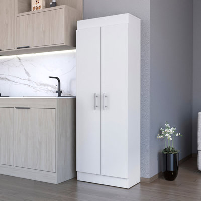 5-Shelf White Pantry Cabinet For Kitchen - Enhances Kitchen's Organization System Storage Provides A Practical Solution
