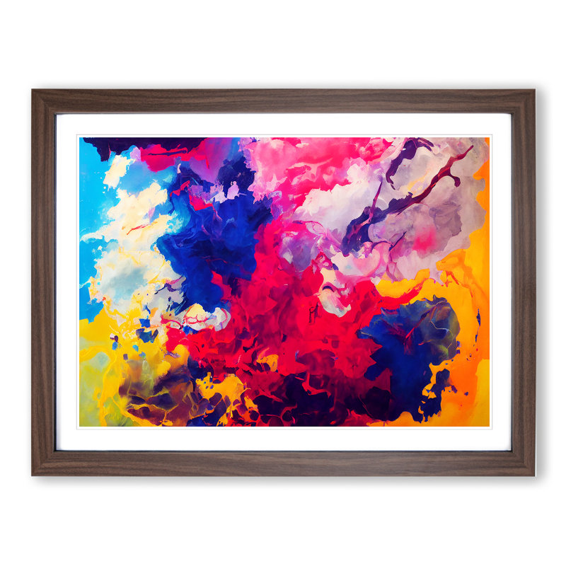 Colourful Ink Art Abstract - Print, Walnut Framed, 46cm H x 64cm W x 2cm D