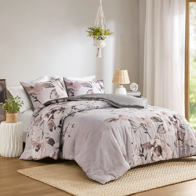 Ensemble d'édredon 3 pièces à imprimé floral lilas