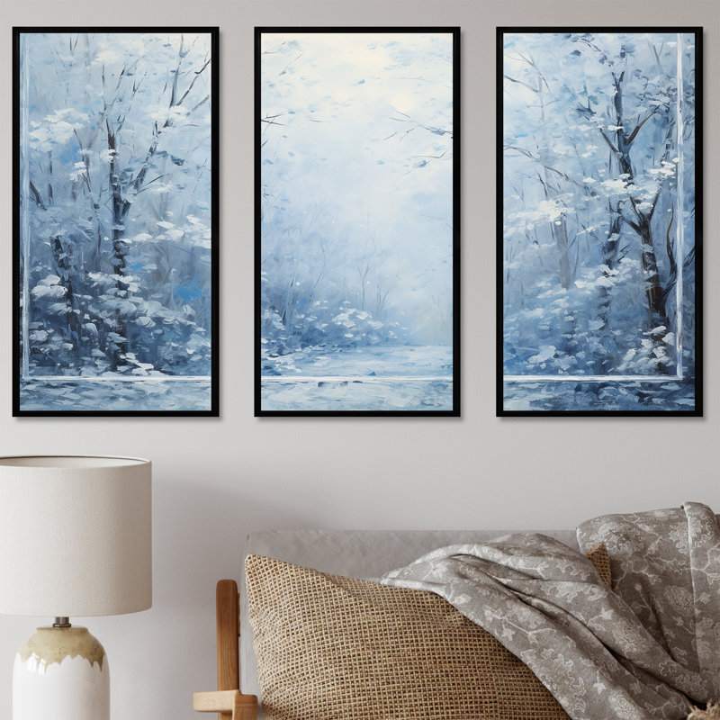 Winter Landscape Snowfall Forest I - Winter Landscape Wall Art, 28" H x 36" W x 1" D, Black Floater Framed