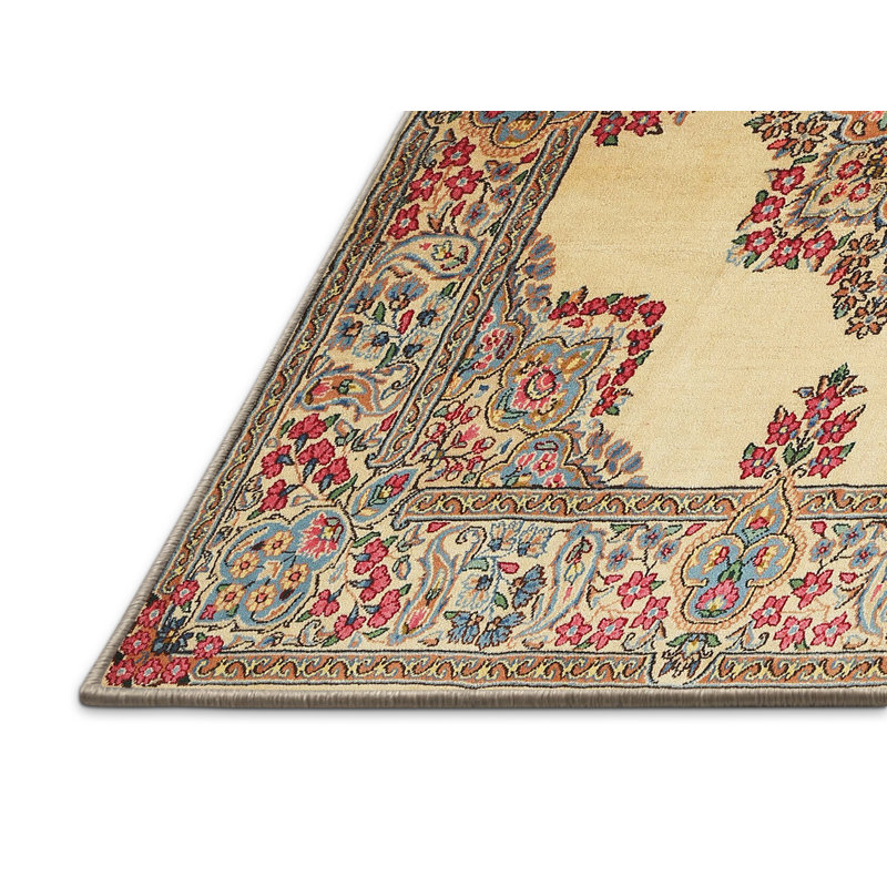 Rouge oriental/crème/Tapis décoratif bleu, Rectangle 6 pi x 9 pi
