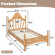 Twin Size Platform Bed with Curved Headboard, Natural Pine Wood with Slatted Base, No Box Spring Required