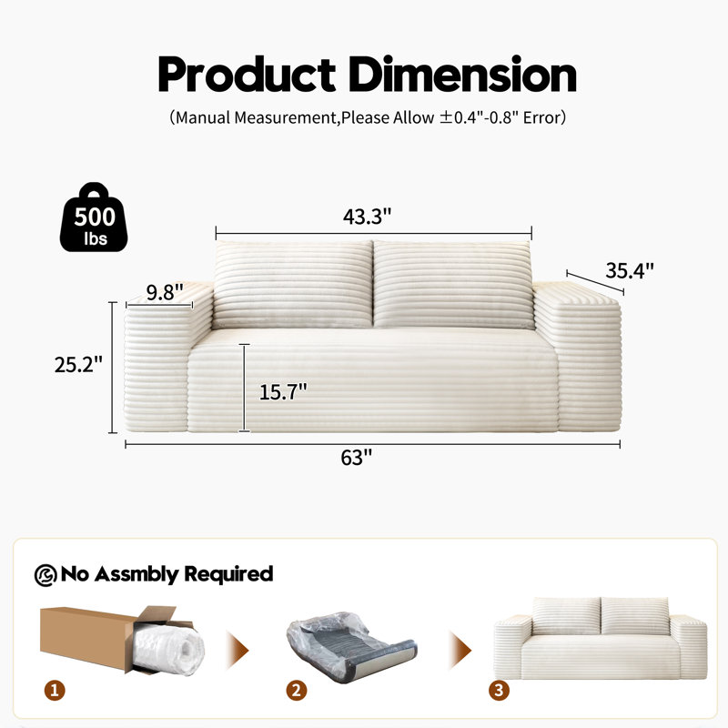Loveseat Sofa,Modular Couch with Deep Seat Memory Foam,Comfy Small Cloud Couch for Small Spaces,No Assembly Sofa for Living Room Bedroom,Apartment