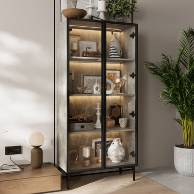 4-Shelf Glass Door Display Case Curio Cabinet With LED Lights