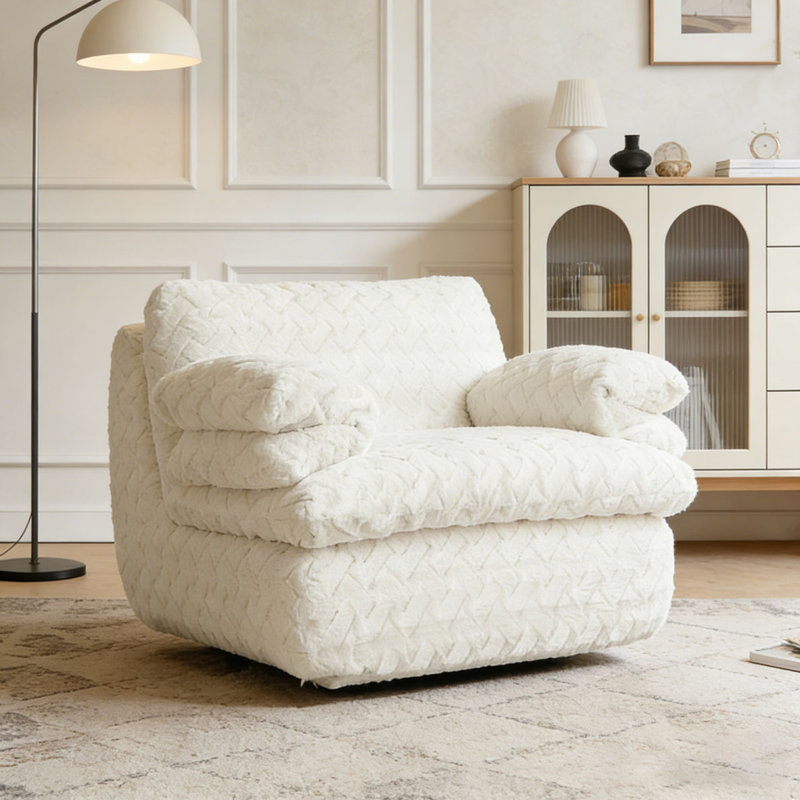 Canapé à compression avec pivot, Velours côtelé blanc