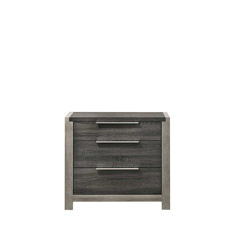 Table de chevet à finition grise avec tête de lit et rangement spacieux