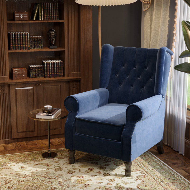 Dembinski Upholstered Recliner, Navy Blue