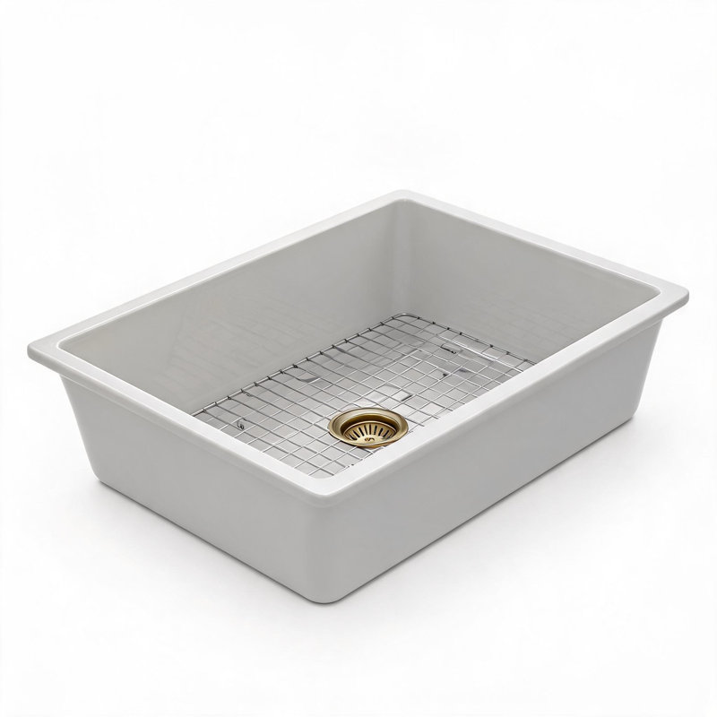 Évier de cuisine à cuve unique encastrée sous plan en céramique blanche de 68,6 cm x 48,3 cm x 25,4 cm avec double système d'installation