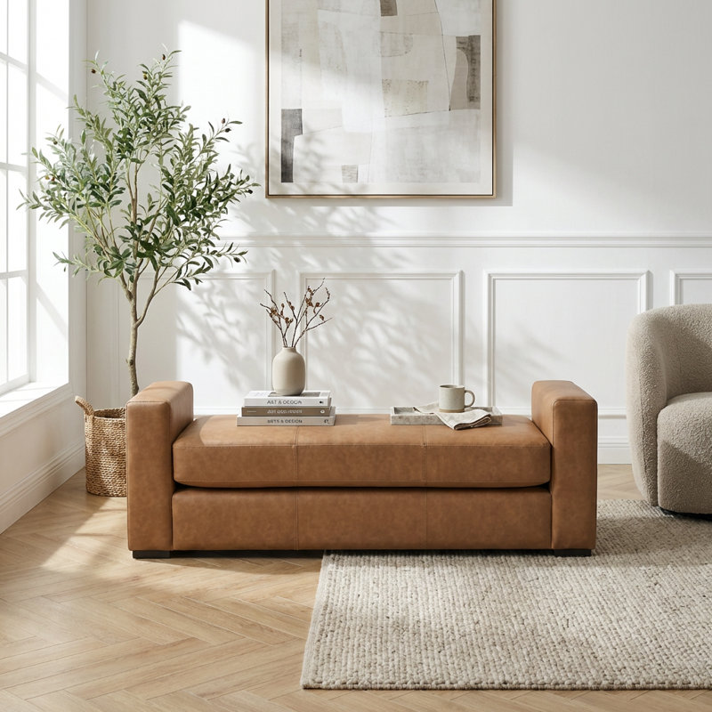 Stylish and Durable Faux Leather Ottoman with Unique Armrest Design